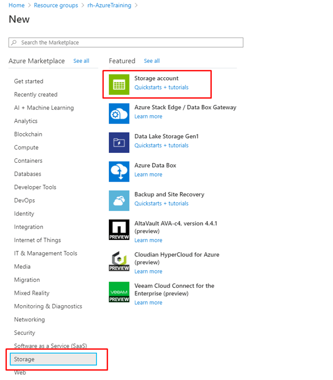 How To Add A Storage Account in Azure Resource Group Using Azure Market